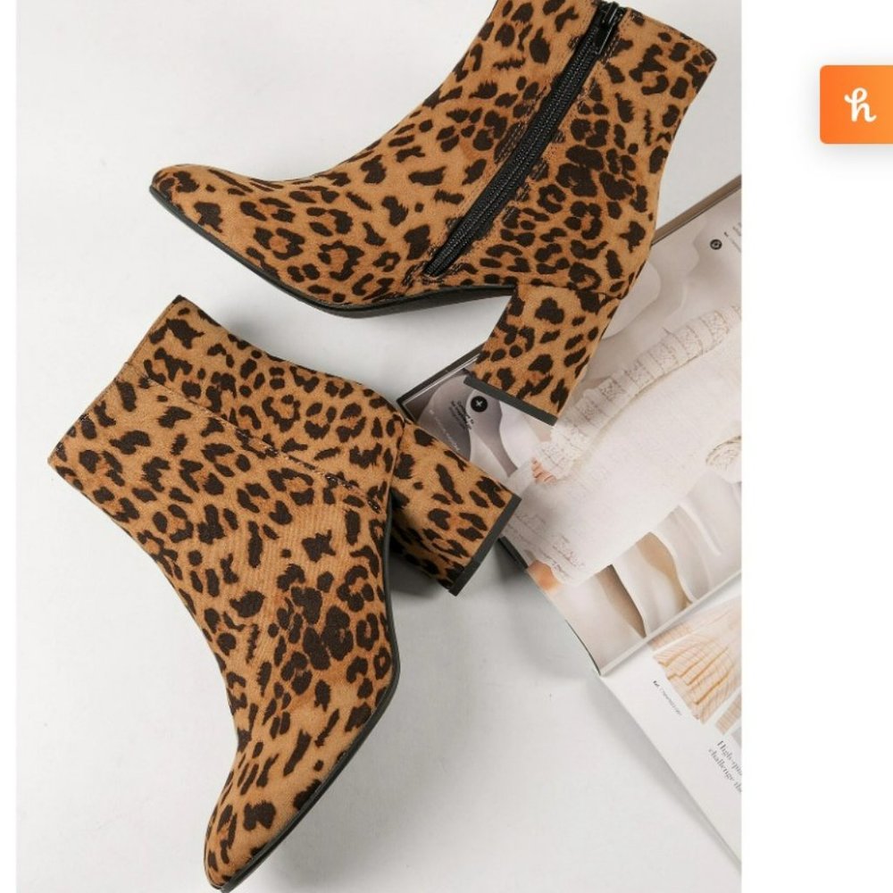 Round Toe Chunky Heel Cheetah Print Booties - NEVER WORN